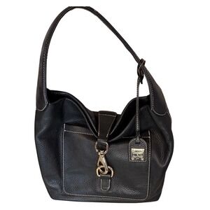 Dooney & Bourke Black Pebbled Leather Hobo Large Shoulder Bag Gold-Tone Classic